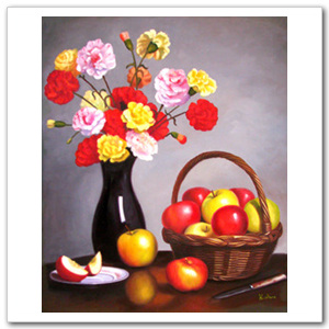 [유화 그림액자] 과일이 있는 탁자 정물 61x51cm