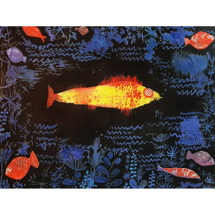 [명화 유화 액자] 클레 황금물고기 중형 12호 61x46cm  실제 완성그림