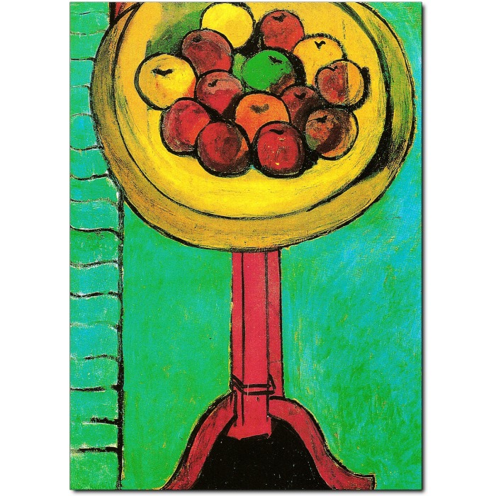 명화그림액자 캔버스출력 주문제작/마티스 초록색 배경에 사과가있는 탁자