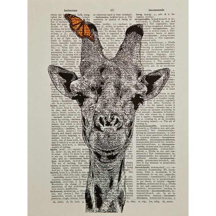 [귀여운 동물그림 아트 포스터 액자] butterfly giraffe